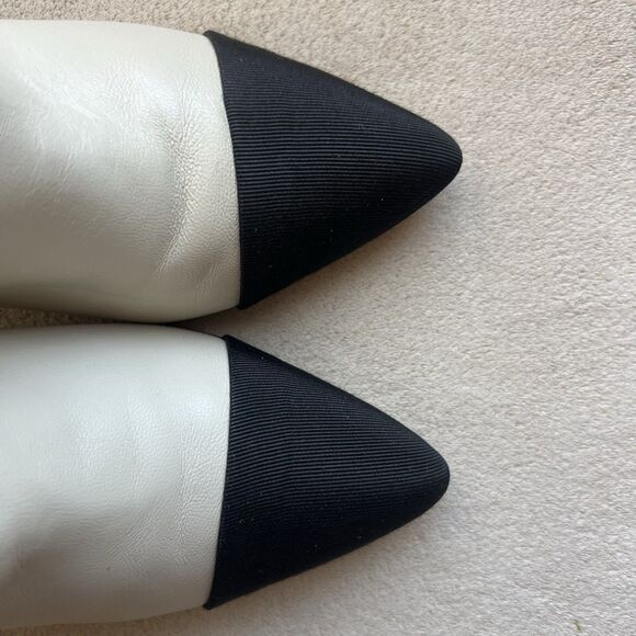 Toral Cream Leather & Black Fabric Cap Pointy Toe Boots Women EU 36 US 6 Chic - Picture 6 of 16